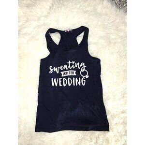 Sweating For The Wedding Racerback Tank Top Medium Navy